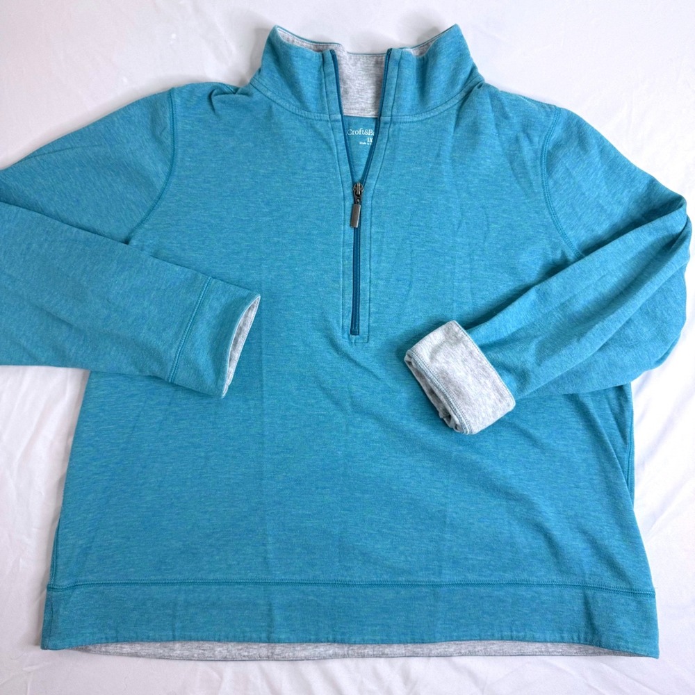 Croft & Barrow Womens 1X Teal Blue Heather Quarter Zip Pullover Sweatshirt